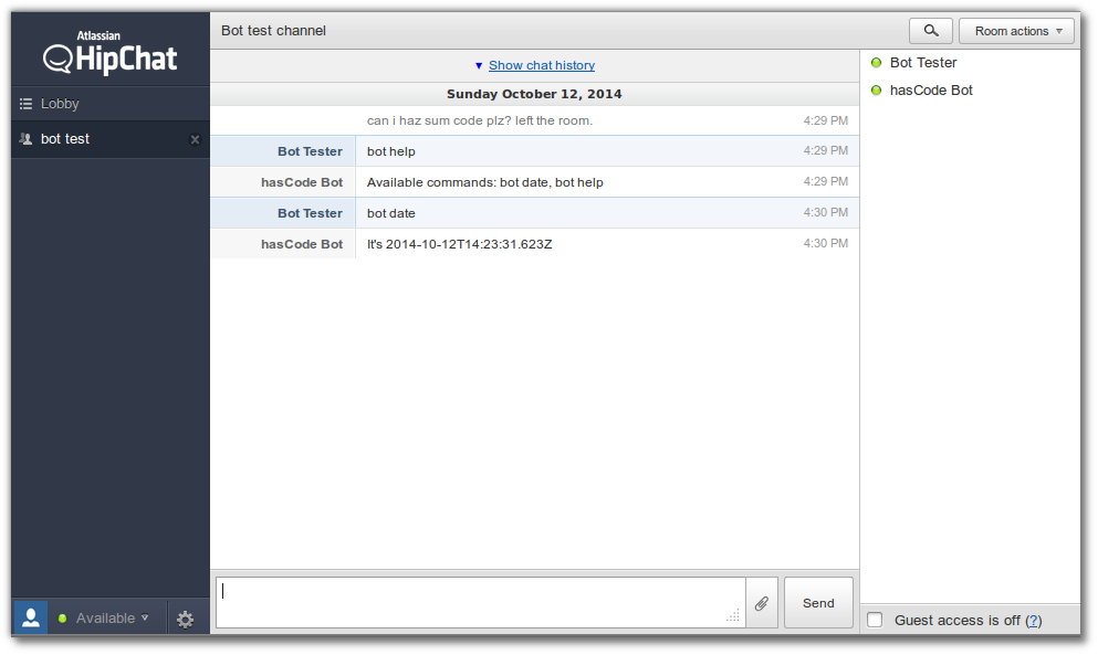 bot on hipchat in action