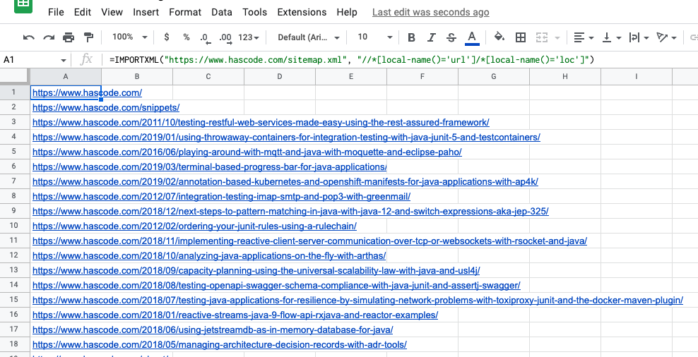 google sheets sitemap xmlimport