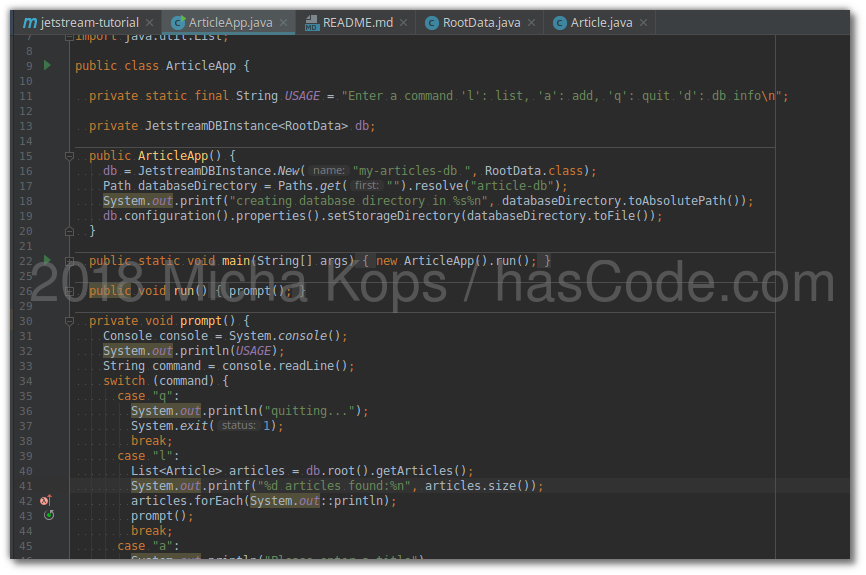 Using jetstreamDB for Java