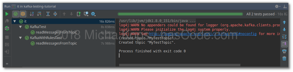 Running JUnit tests with kafka-unit.
