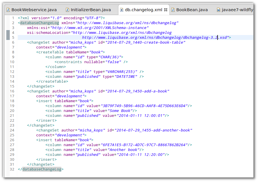 liquibase db changelog