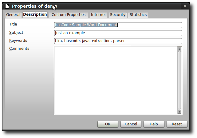 office document properties