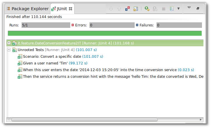 test result in junit runner