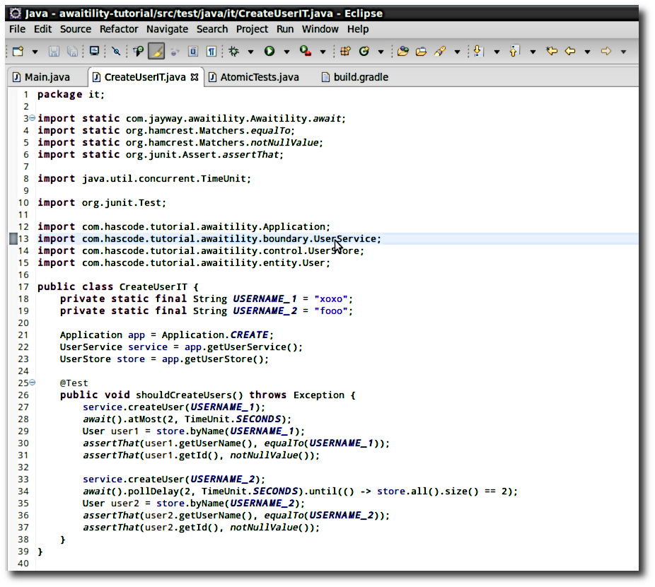 writin test in eclipse ide